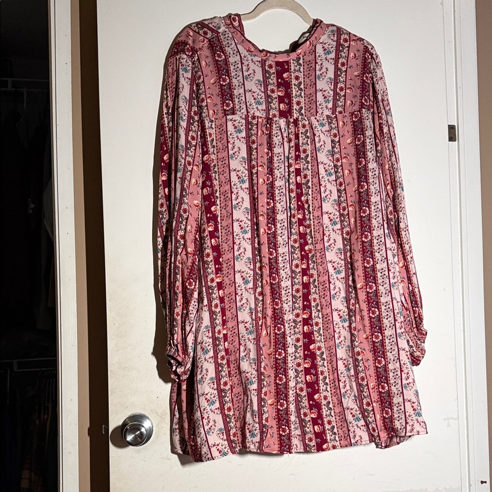 Impressions Burgundy and Pink Floral Scarf
